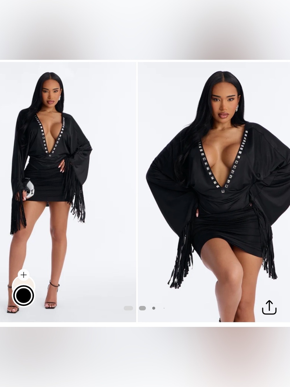 Fashion Nova Black Deep V Fringe Mini Dress